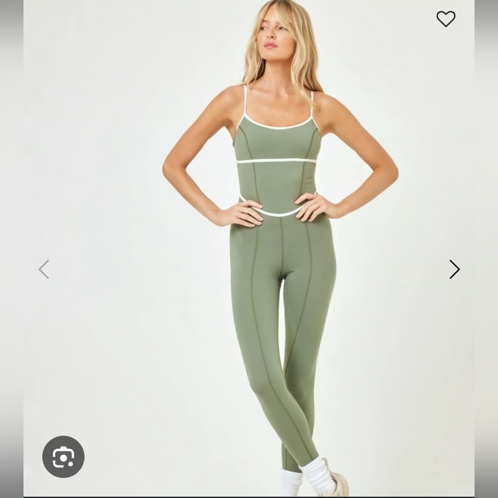 L*Space Olive Green & Cream Ace Jumpsuit Medium